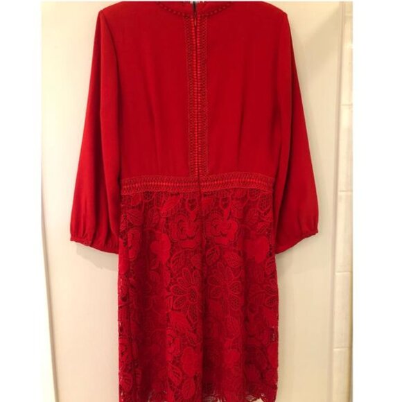Essentiel Antwerp Vibrant Red Guipure Lace Dress - 3/4 Sleeves - Picture 3 of 5